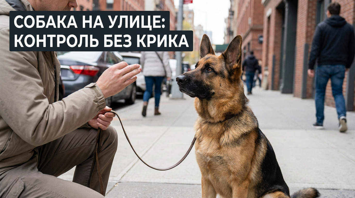 Собака на улице, не слушающаяся своего владельца